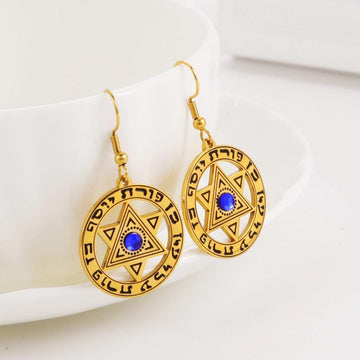 NEW Vintage Hebrew Pentagram Star of David Charming Stainless Steel Drop Earrings For Women - The Jewellery Supermarket